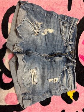 Forever 21 Light Blue Distressed Rolled-Hem Denim Shorts